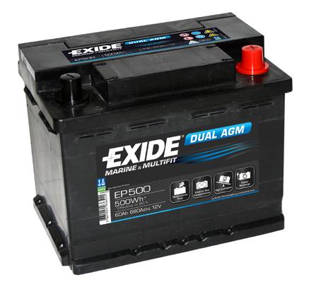 Exide EP500 Battery Exide Dual AGM 12V 60AH 680A(EN) R+ EP500