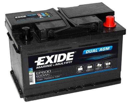 Exide EP600 Battery Exide Dual AGM 12V 70AH 760A(EN) R+ EP600