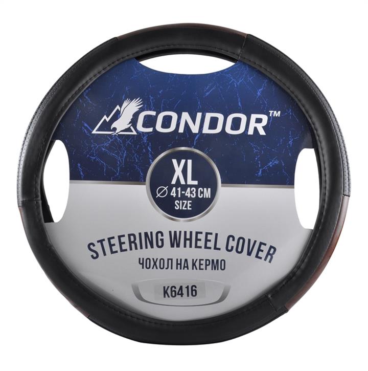 Condor K6416 Steering wheel coverl XL (41-43cm) black with brown K6416