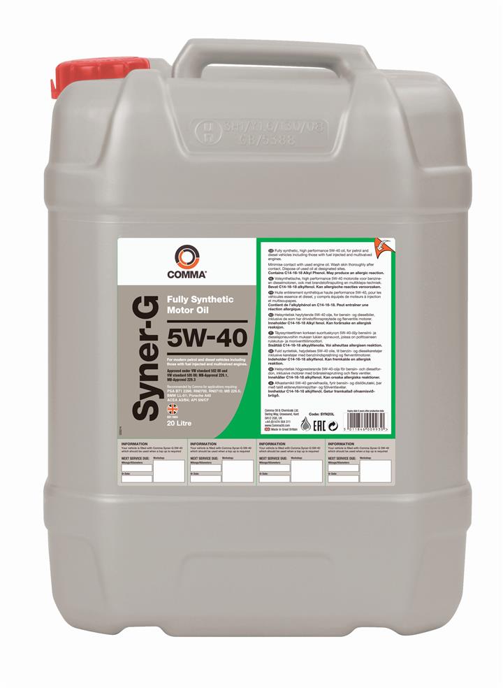 Comma SYN20L Engine oil Comma Syner-G 5W-40, 20L SYN20L