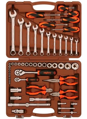 Ombra OMT55S Universal tool kit 4-32mm 1/4 "and 1/2" DR socket heads and accessories, combination wrenches 8-22mm, 6pcs screwdrivers, side cutters, pliers, long-nose pliers, 55pr OMT55S