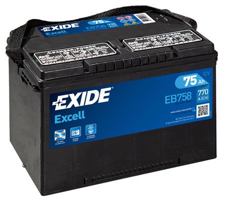 Exide EB758 Battery Exide Excell 12V 75AH 770A(EN) L+ EB758