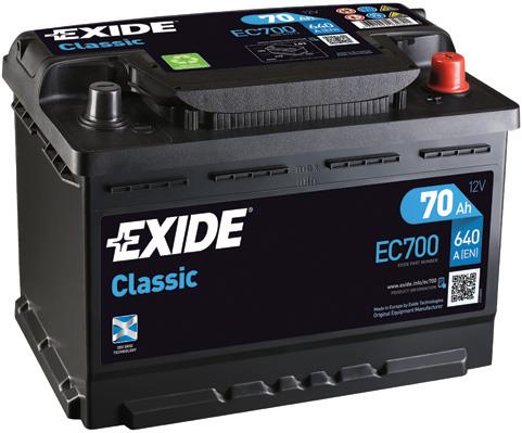 Exide EC700 Battery Exide Classic 12V 70AH 640A(EN) R+ EC700