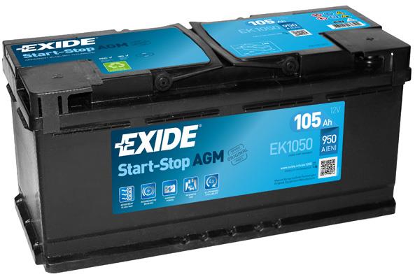 Exide EK1050 Battery Exide Start-Stop AGM 12V 105AH 950A(EN) R+ EK1050