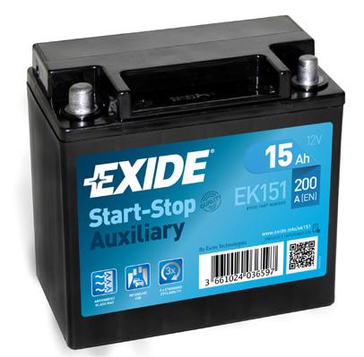 Exide EK151 Battery Exide Start-Stop Auxiliary 12V 15AH 200A(EN) L+ EK151