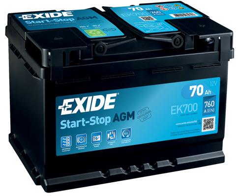 Exide EK700 Battery Exide Start-Stop AGM 12V 70AH 760A(EN) R+ EK700