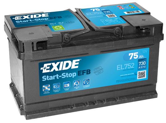 Exide EL752 Battery Exide Start-Stop EFB 12V 75AH 730A(EN) R+ EL752