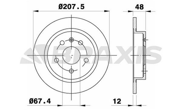 Braxis AE0370 Rear brake disc, non-ventilated AE0370