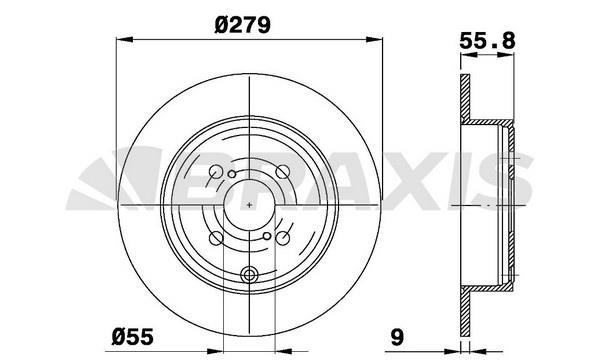 Braxis AE0364 Rear brake disc, non-ventilated AE0364