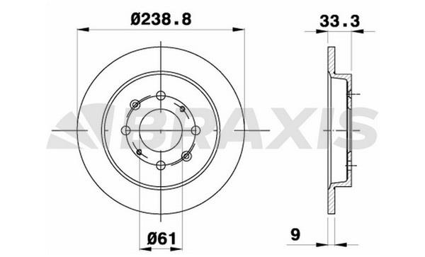Braxis AE0341 Rear brake disc, non-ventilated AE0341
