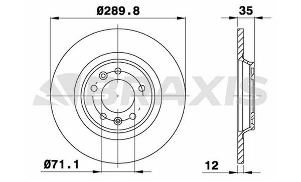 Braxis AE0115 Rear brake disc, non-ventilated AE0115