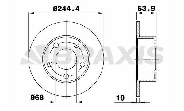 Braxis AE0076 Rear brake disc, non-ventilated AE0076