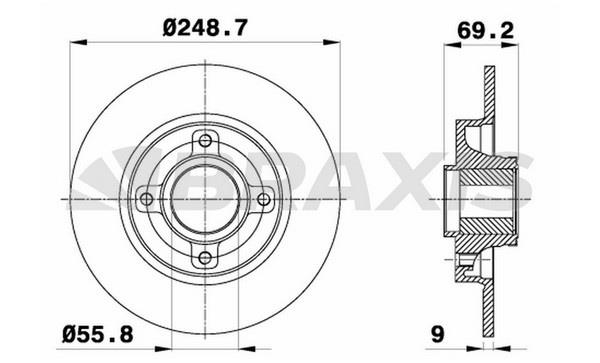 Braxis AE0055 Rear brake disc, non-ventilated AE0055