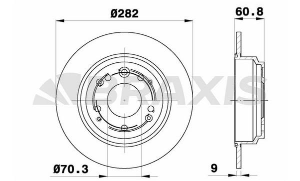 Braxis AE0005 Rear brake disc, non-ventilated AE0005
