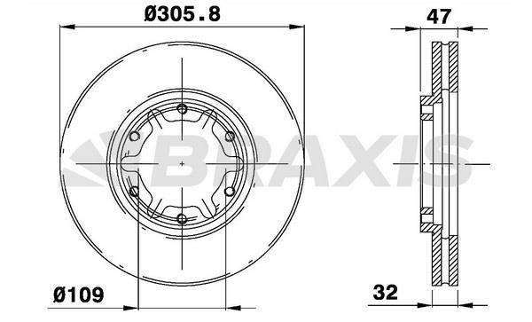 Braxis AD1000 Front brake disc ventilated AD1000
