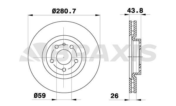 Braxis AE0774 Front brake disc ventilated AE0774