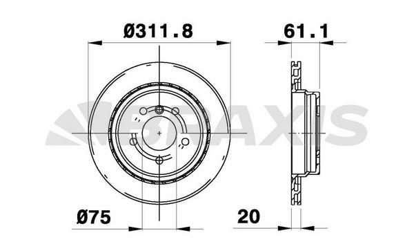 Braxis AE0768 Rear ventilated brake disc AE0768