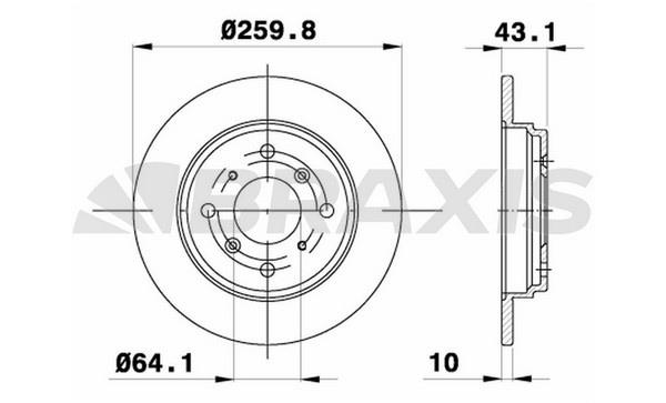 Braxis AE0744 Rear brake disc, non-ventilated AE0744