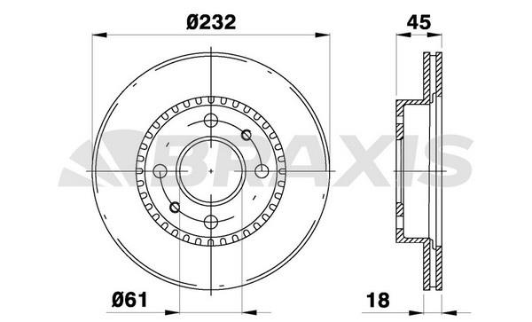 Braxis AE0655 Front brake disc ventilated AE0655