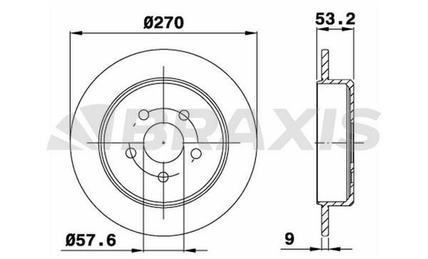 Braxis AE0533 Rear brake disc, non-ventilated AE0533
