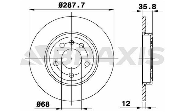 Braxis AE0506 Rear brake disc, non-ventilated AE0506