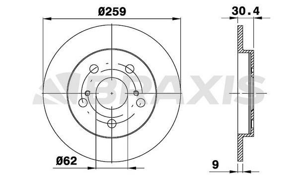 Braxis AE0455 Rear brake disc, non-ventilated AE0455