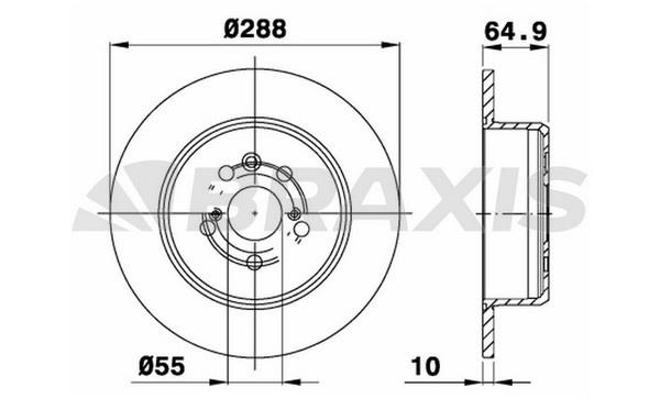Braxis AE0414 Rear brake disc, non-ventilated AE0414