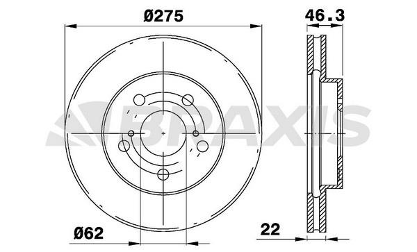 Braxis AE0366 Front brake disc ventilated AE0366