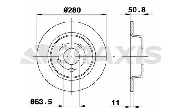 Braxis AE0320 Rear brake disc, non-ventilated AE0320