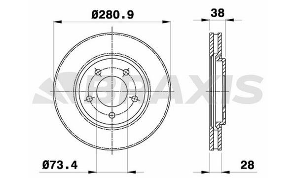 Braxis AE0306 Front brake disc ventilated AE0306