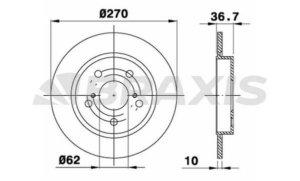 Braxis AE0293 Rear brake disc, non-ventilated AE0293