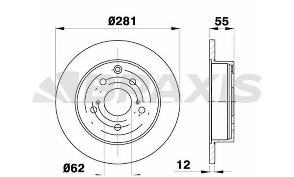 Braxis AE0281 Rear brake disc, non-ventilated AE0281