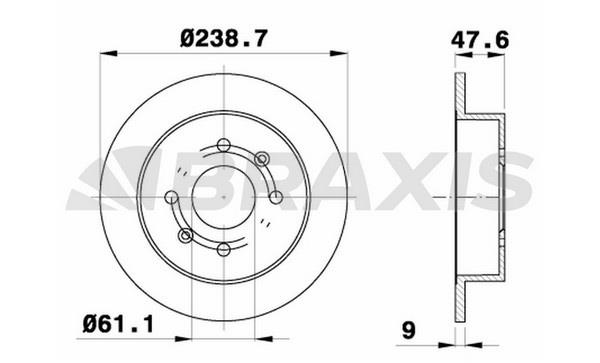 Braxis AE0280 Rear brake disc, non-ventilated AE0280