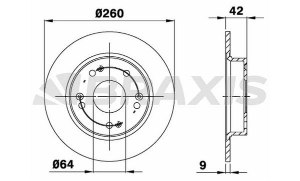 Braxis AE0227 Rear brake disc, non-ventilated AE0227