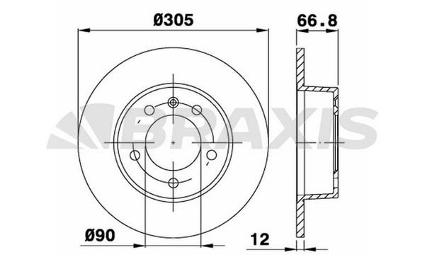 Braxis AE0174 Rear brake disc, non-ventilated AE0174