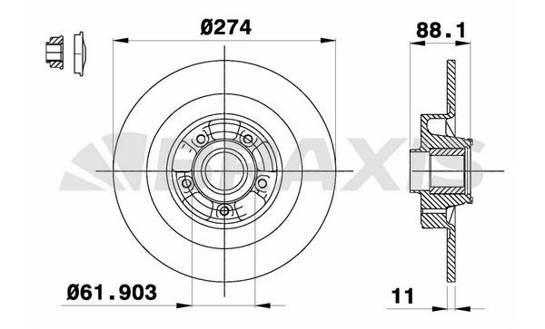 Braxis AD0286 Rear brake disc, non-ventilated AD0286