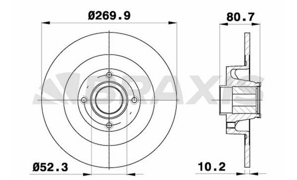 Braxis AD0164 Rear brake disc, non-ventilated AD0164