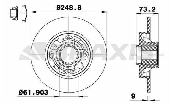 Braxis AD0134 Rear brake disc, non-ventilated AD0134