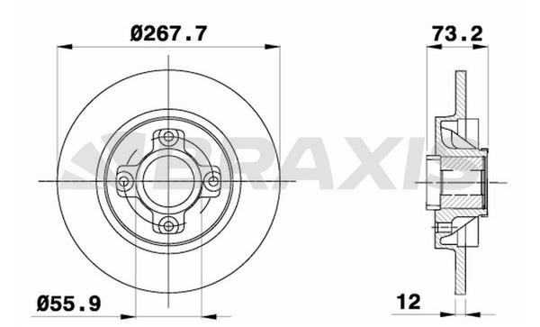 Braxis AD0056 Rear brake disc, non-ventilated AD0056