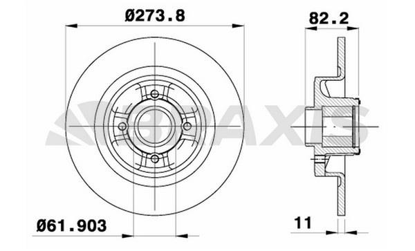 Braxis AD0003 Rear brake disc, non-ventilated AD0003