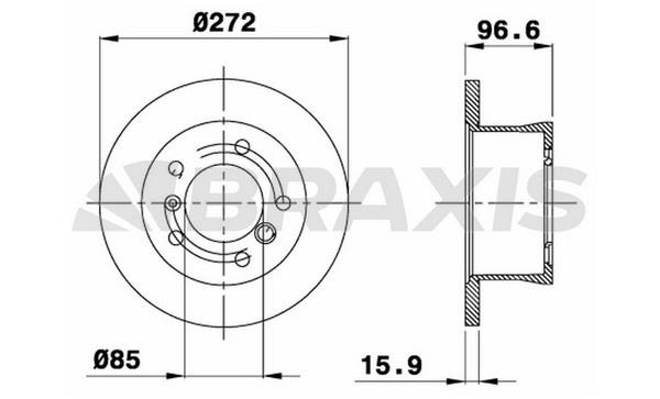 Braxis AD0256 Rear brake disc, non-ventilated AD0256