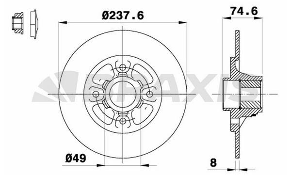 Braxis AD0279 Rear brake disc, non-ventilated AD0279