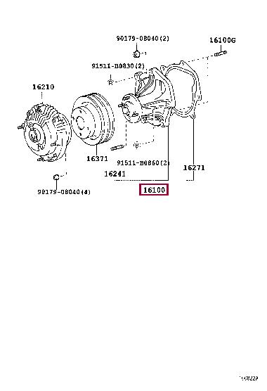 Water pump for engine Toyota Land Cruiser: 1610069415 Toyota Water pump