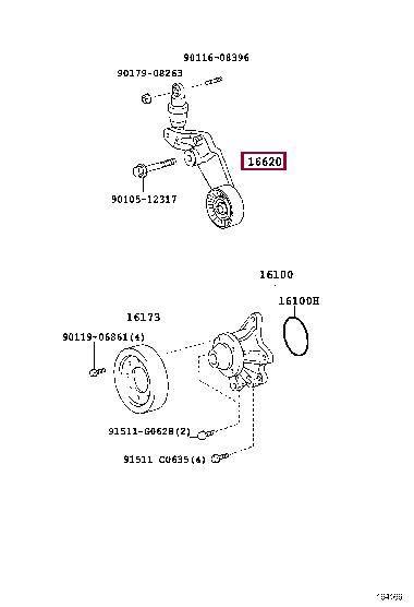 Toyota 16620-22030 V-ribbed belt tensioner (drive) roller 1662022030
