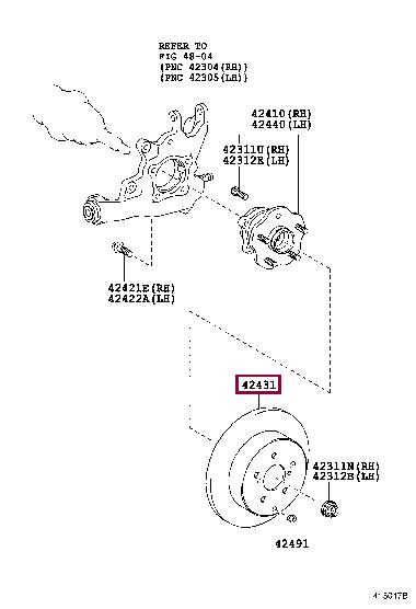 Toyota 42431-48070 Rear brake disc, non-ventilated 4243148070