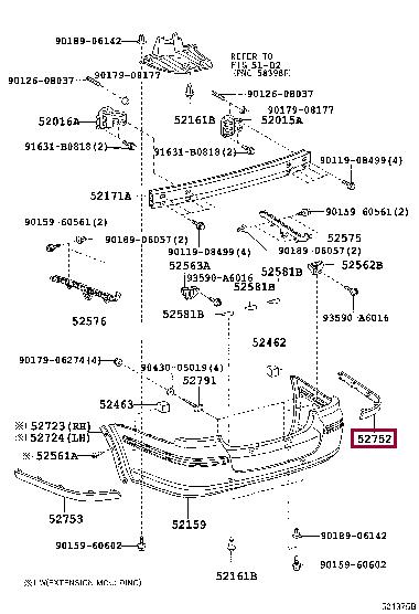 5275205902 Toyota MOULDING, RR BUMPER