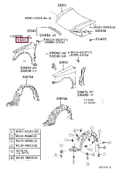 Front fender Toyota Corolla: 5381102090 Toyota Wing
