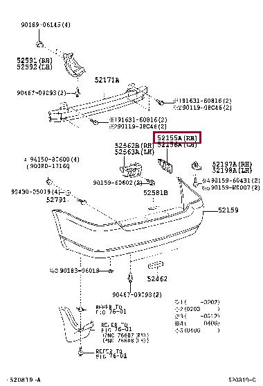 5215502060 Toyota SUPPORT, RR BUMPER S