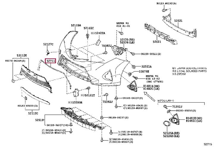 5271102060 Toyota Moulding bumper