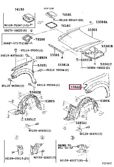 Front fender Toyota: 538120K110 Toyota Wing